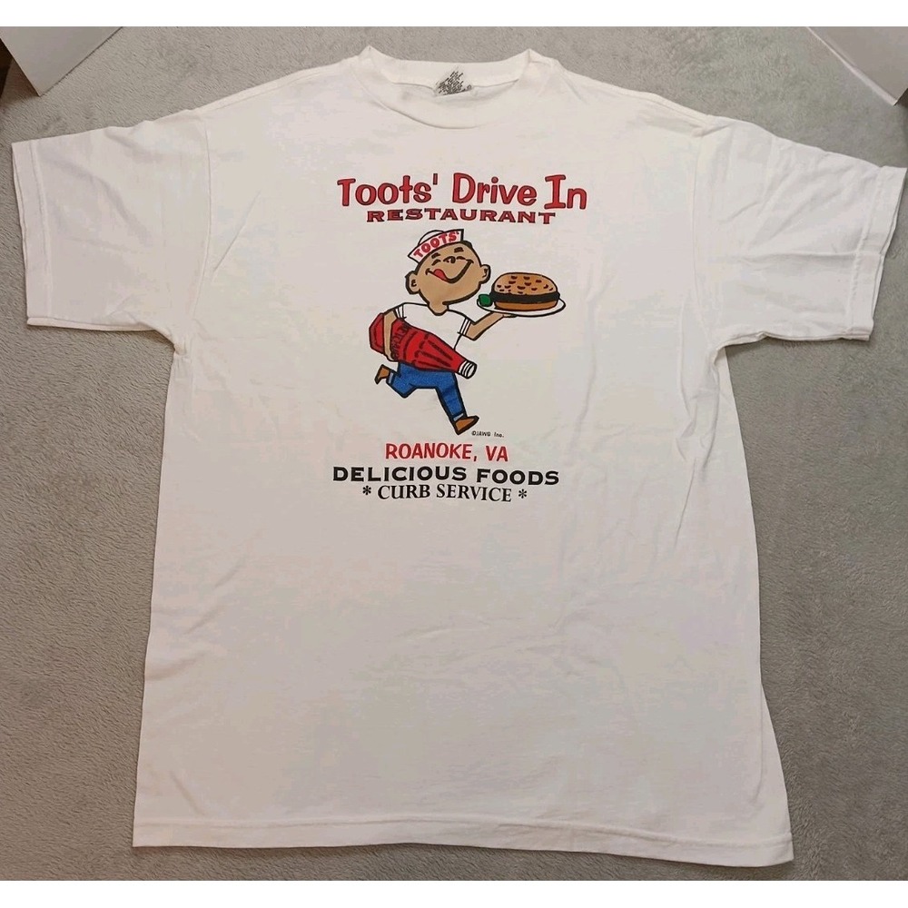 Vintage 90s Toots' Drive In Restaurant Roanoke Virginia Graphic T Men's XL White